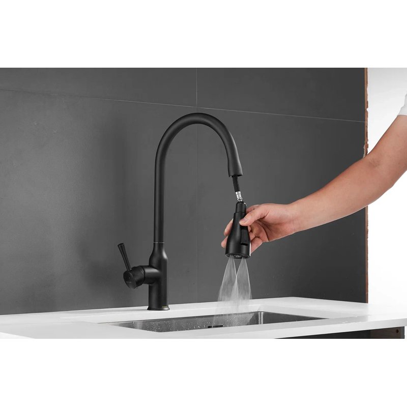 Смеситель для кухни с выдвижным изливом Shevanik S163H, черный