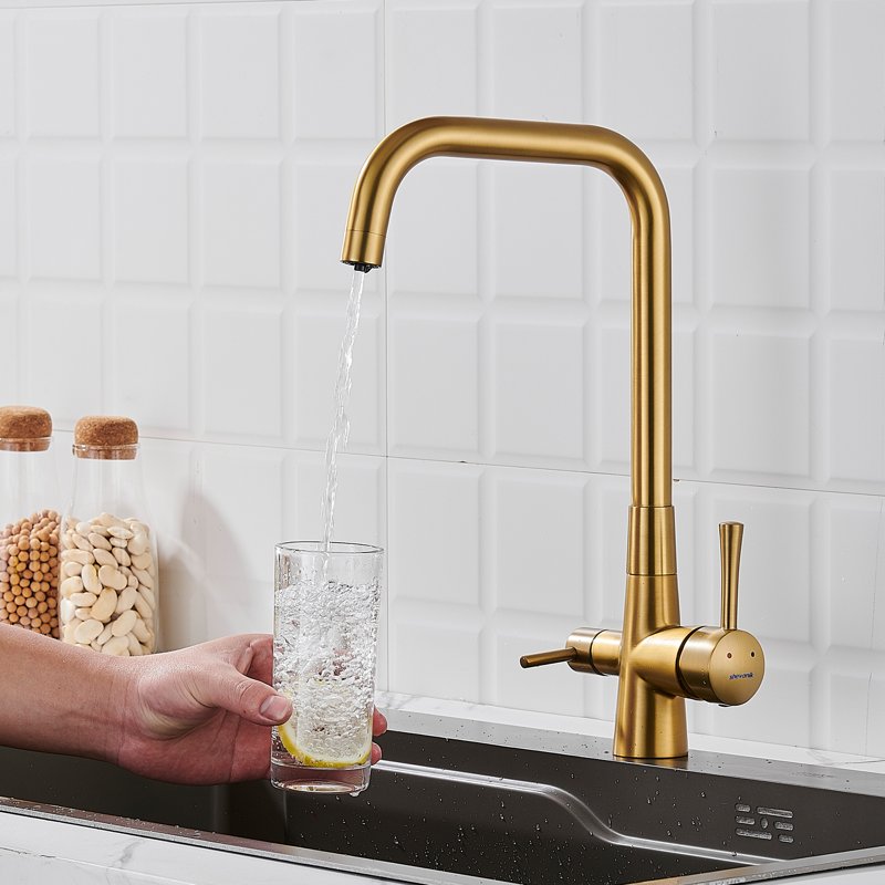 Смеситель для кухни с подключением фильтра Shevanik S528G, золотой сатин