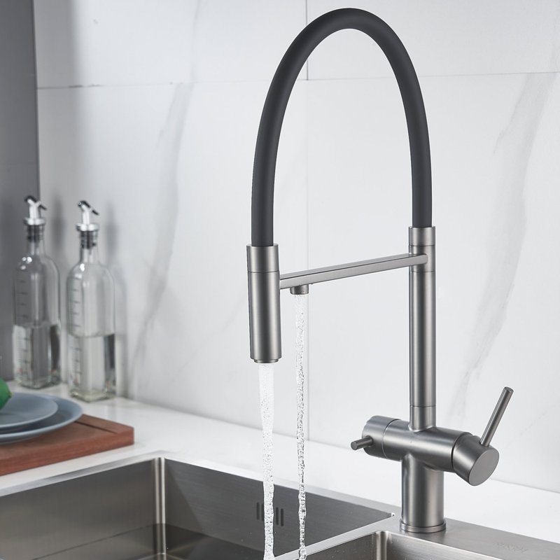 Смеситель для кухни с подключением фильтра Shevanik S178T, оружейная сталь