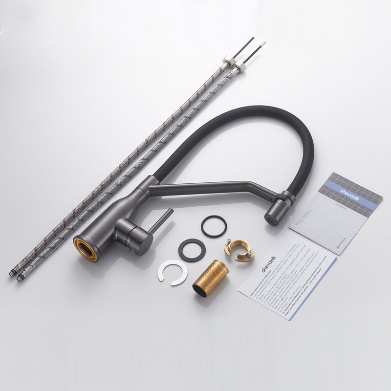 Смеситель для кухни с гибким изливом Shevanik S343T-3, оружейная сталь