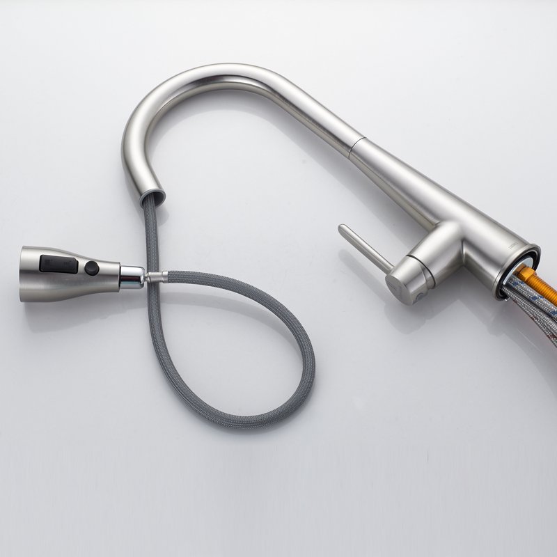 Смеситель для кухни с выдвижным изливом Shevanik S363L, сатин