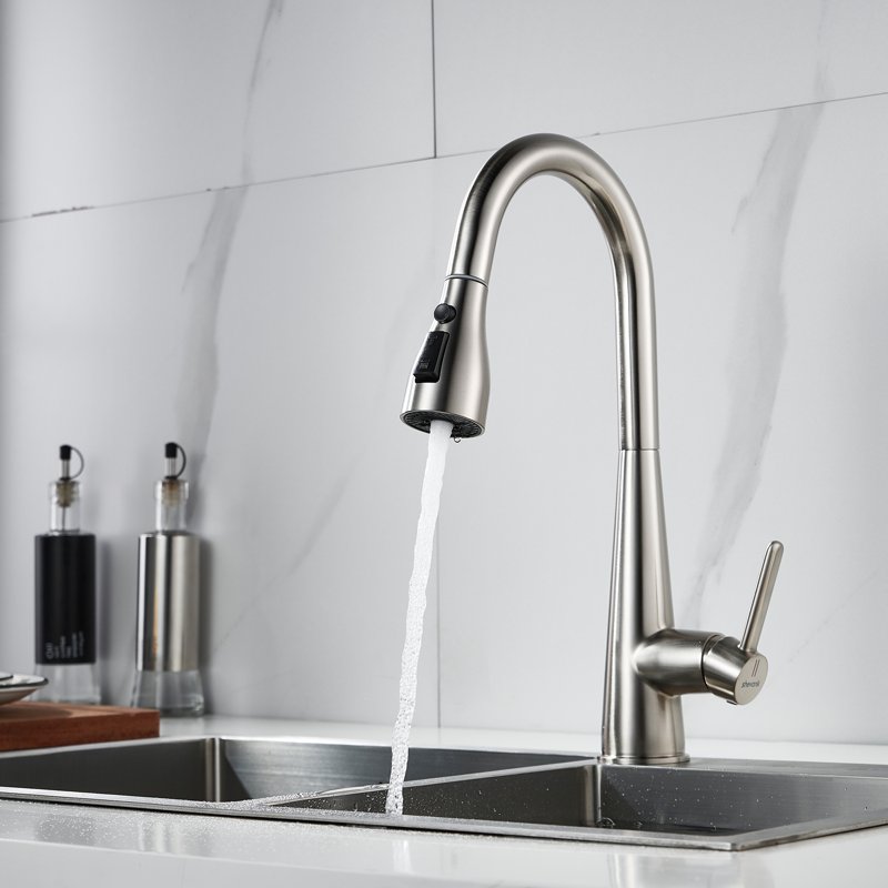 Смеситель для кухни с выдвижным изливом Shevanik S363L, сатин