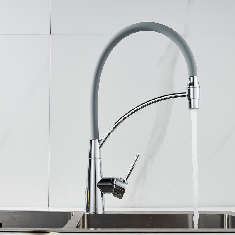 Смеситель для кухни с гибким изливом Shevanik S743-9, хром/серый