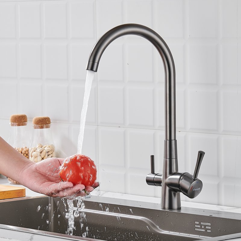 Смеситель для кухни с подключением фильтра Shevanik S428T, оружейная сталь