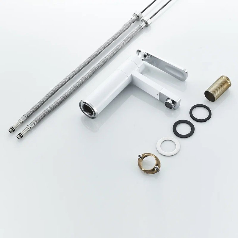 Смеситель для раковины с поворотным носиком Shevanik S6601F, белый/хром