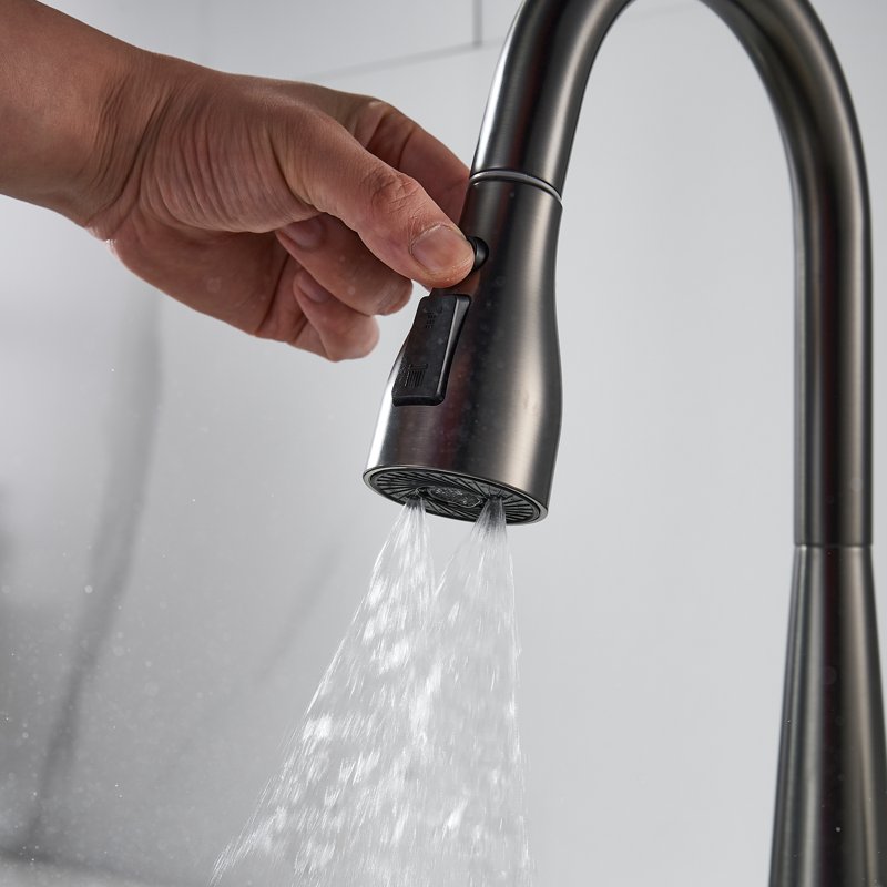 Смеситель для кухни с выдвижным изливом Shevanik S363T, оружейная сталь