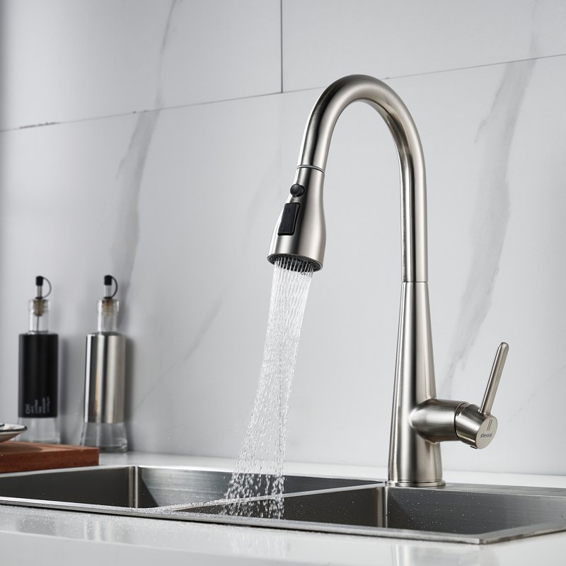 Смеситель для кухни с выдвижным изливом Shevanik S363L, сатин