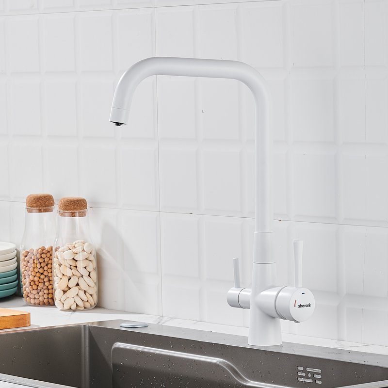 Смеситель для кухни с подключением фильтра Shevanik S528C, белый