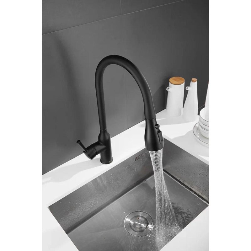 Смеситель для кухни с выдвижным изливом Shevanik S163H, черный