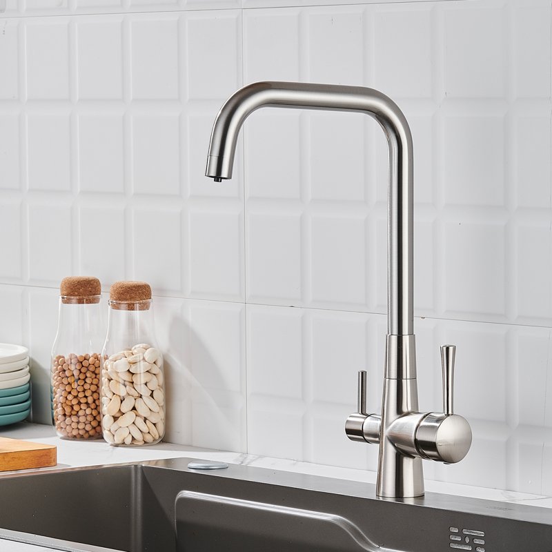 Смеситель для кухни с подключением фильтра Shevanik S528L, сатин