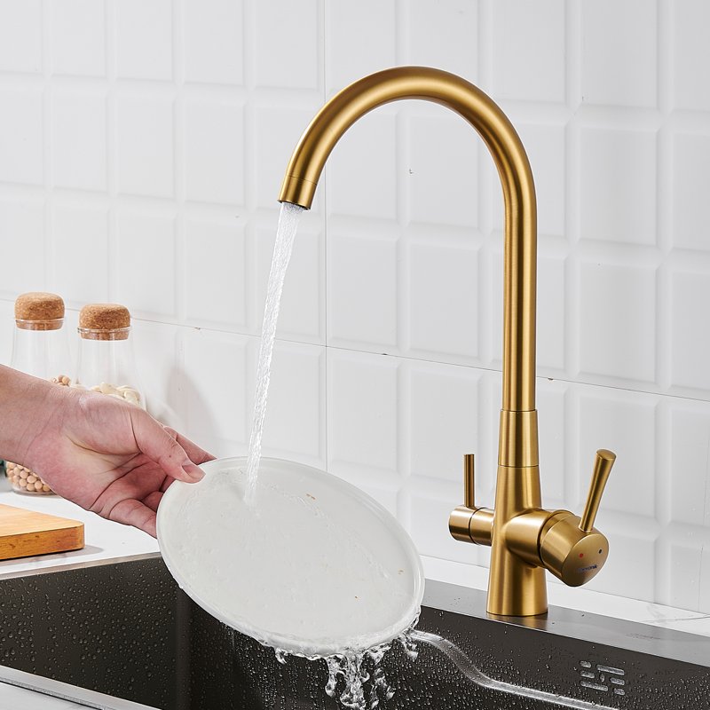 Смеситель для кухни с подключением фильтра Shevanik S428G, золотой сатин