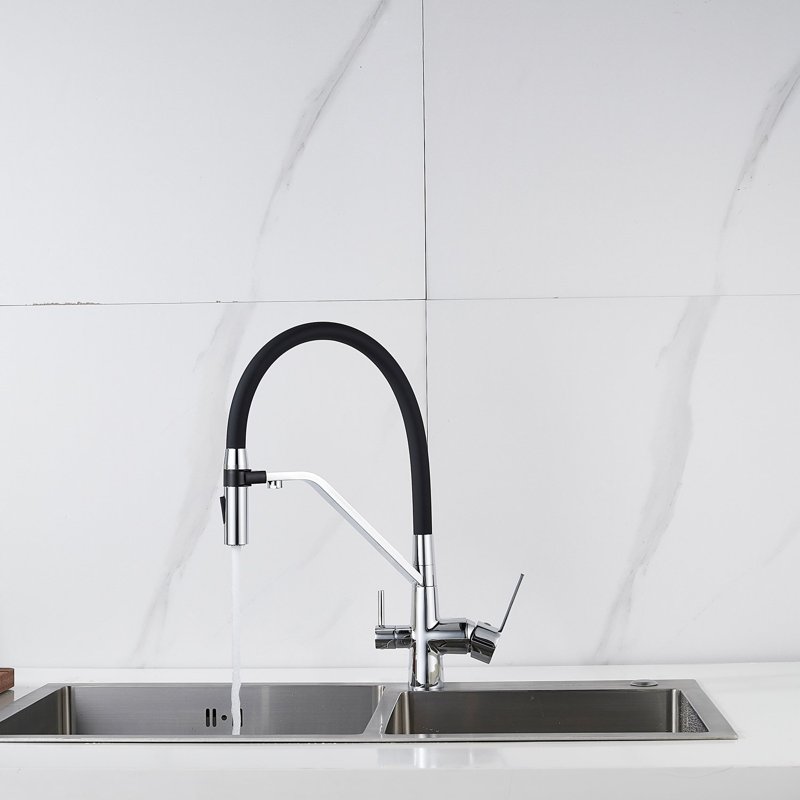 Смеситель для кухни с гибким изливом и подключением фильтра Shevanik S278, хром