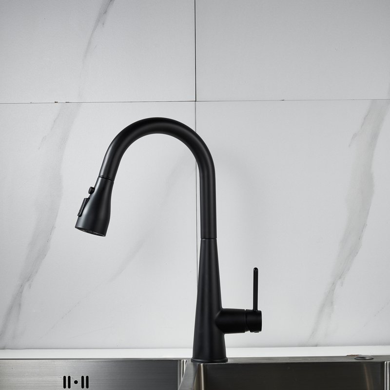 Смеситель для кухни с выдвижным изливом Shevanik S363H, черный