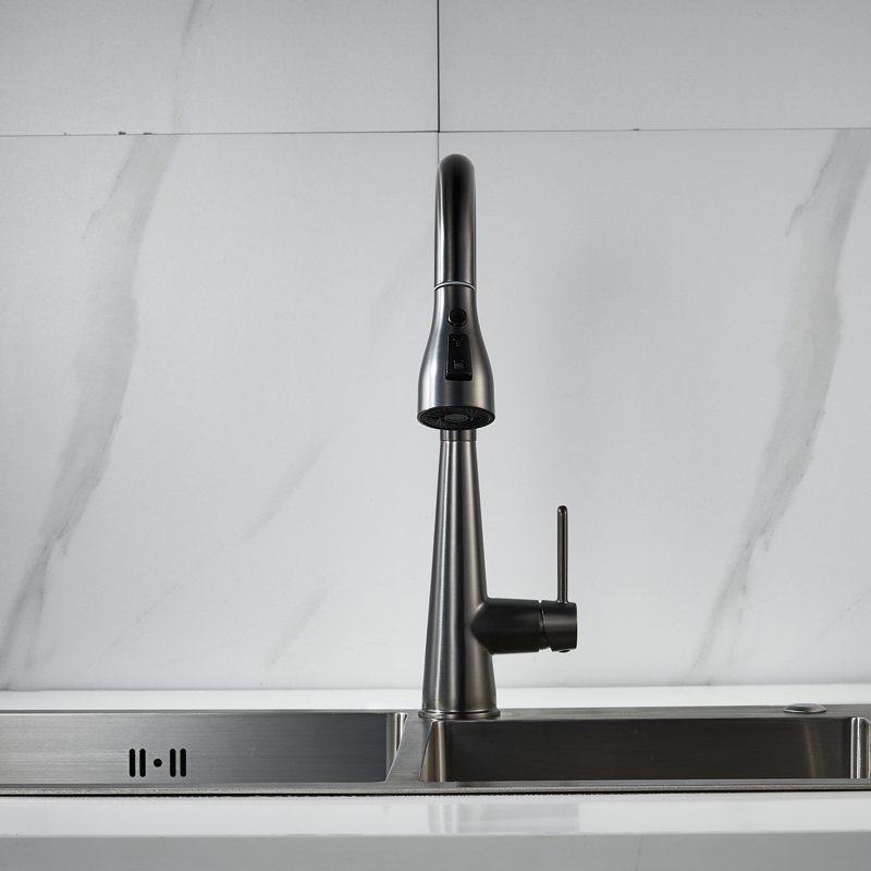 Смеситель для кухни с выдвижным изливом Shevanik S363T, оружейная сталь
