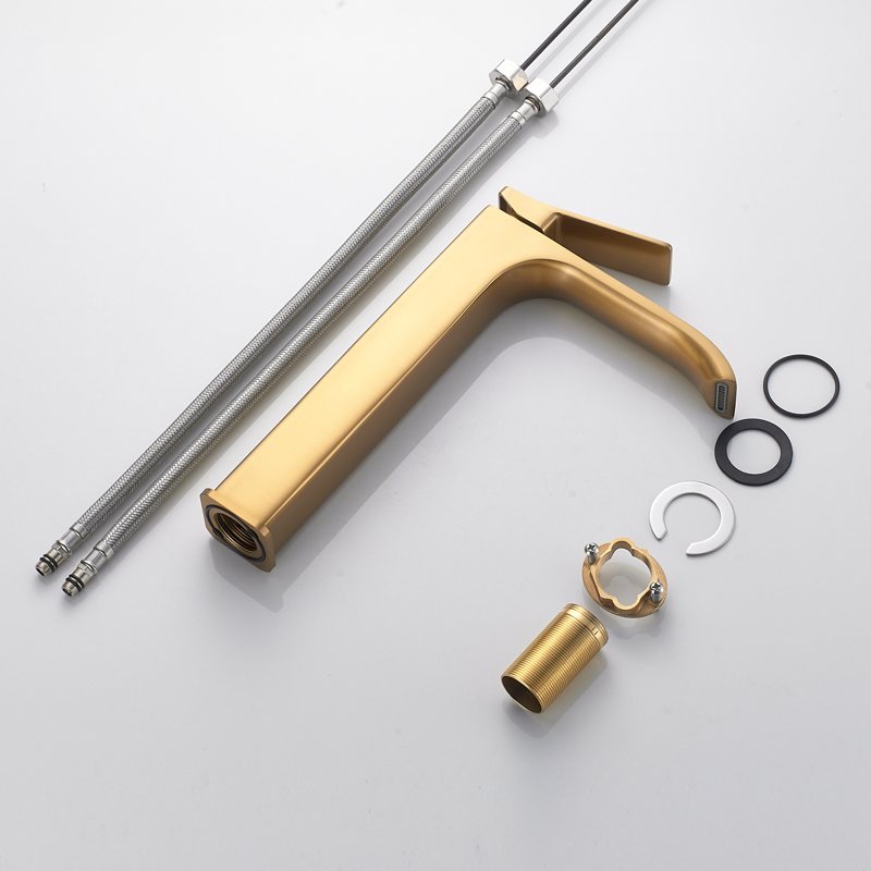 Смеситель для раковины высокий Shevanik S4011G, золотой сатин