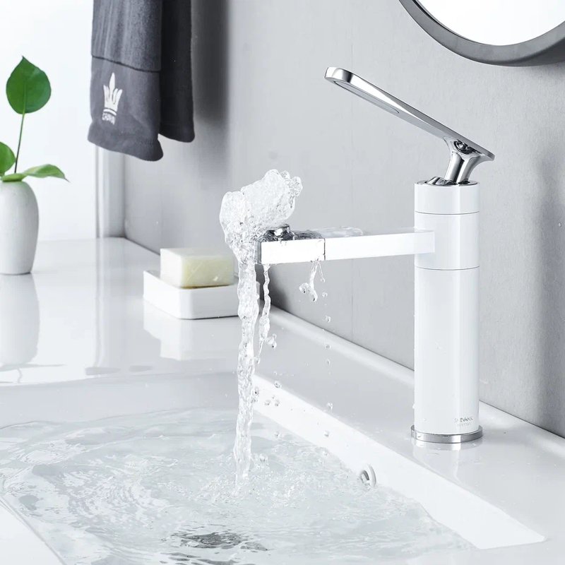 Смеситель для раковины с поворотным носиком Shevanik S6601F, белый/хром