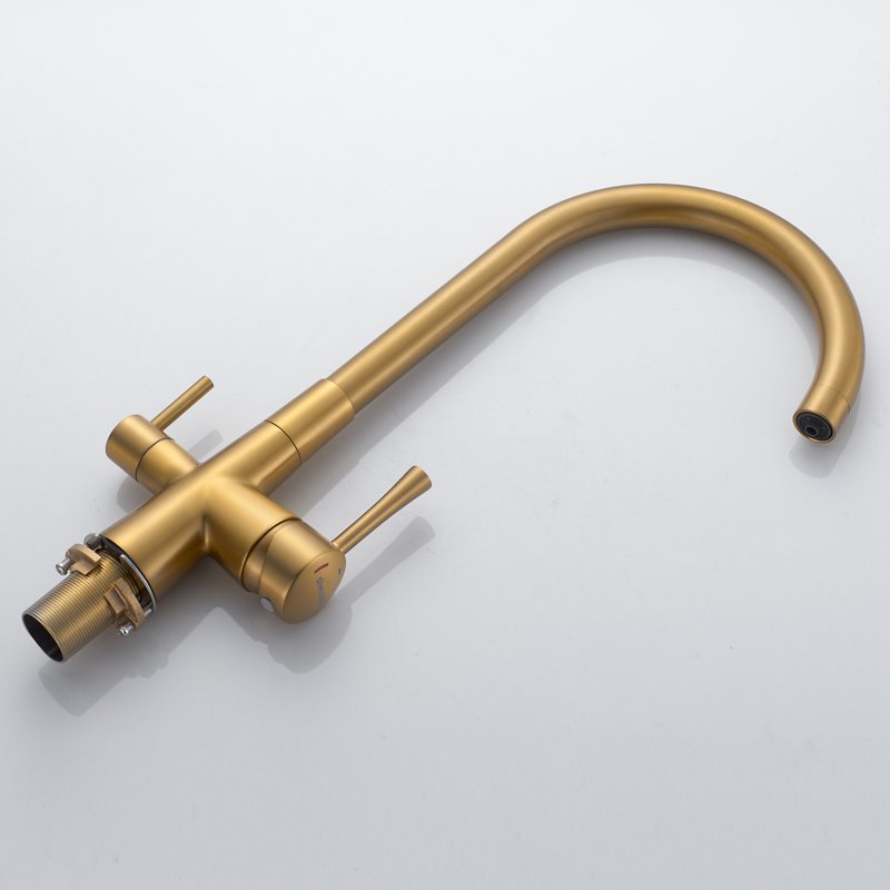 Смеситель для кухни с подключением фильтра Shevanik S428G, золотой сатин