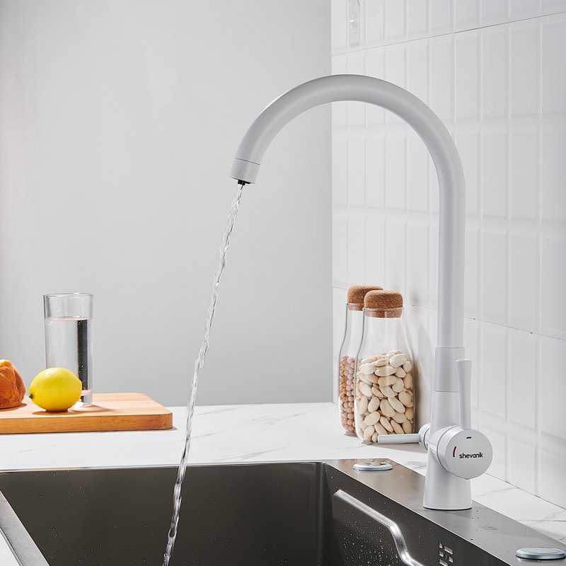 Смеситель для кухни с подключением фильтра Shevanik S428C, белый