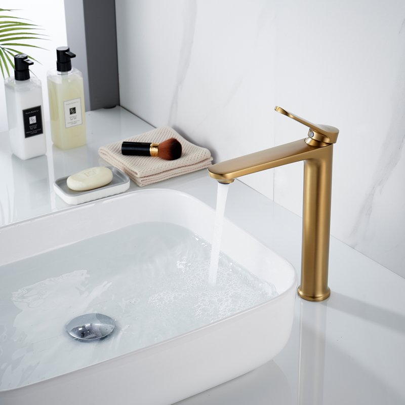 Смеситель для раковины высокий Shevanik S4311G, золотой сатин