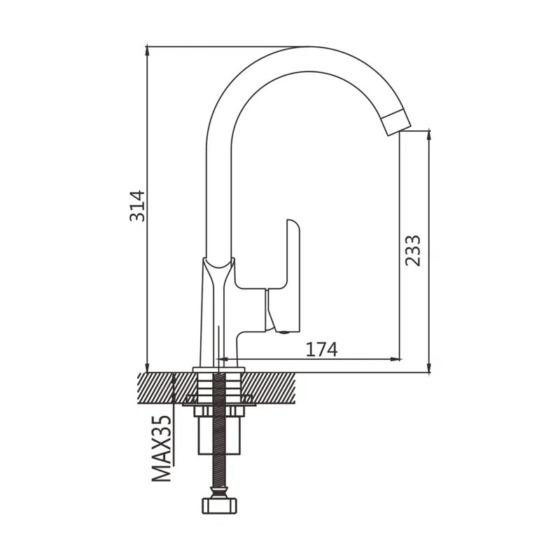 Смеситель для кухни Shevanik S6053H, черный