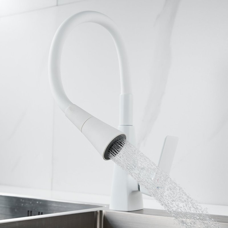 Смеситель для кухни с гибким изливом Shevanik S543C-1, белый