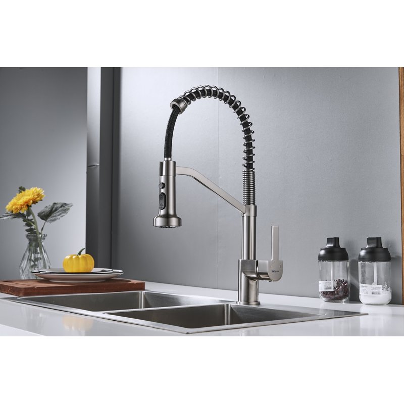 Смеситель для кухни с гибким изливом Shevanik S963L, сатин