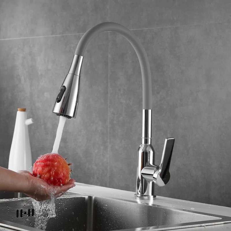 Смеситель для кухни с гибким изливом Shevanik S843-9, хром/серый