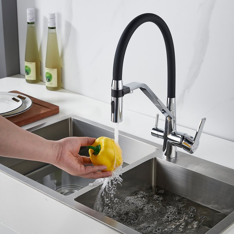 Смеситель для кухни с гибким изливом и подключением фильтра Shevanik S278, хром