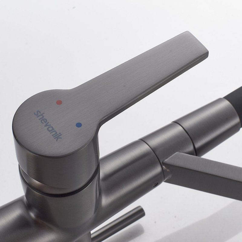 Смеситель для кухни с гибким изливом и подключением фильтра Shevanik S278T, оружейная сталь