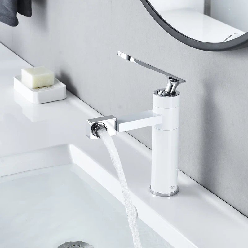 Смеситель для раковины с поворотным носиком Shevanik S6601F, белый/хром