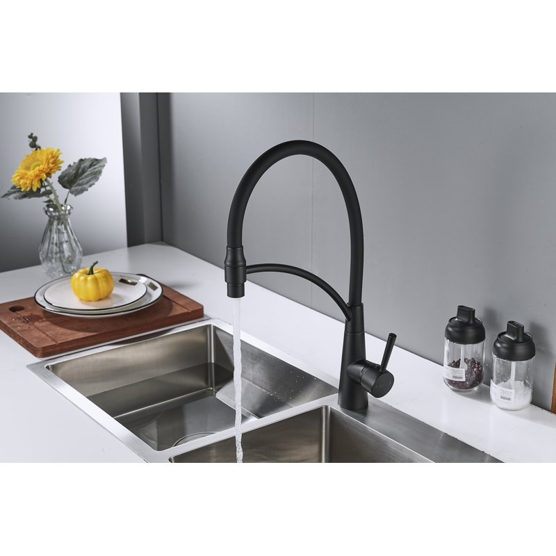 Смеситель для кухни с гибким изливом Shevanik S743H-3, черный