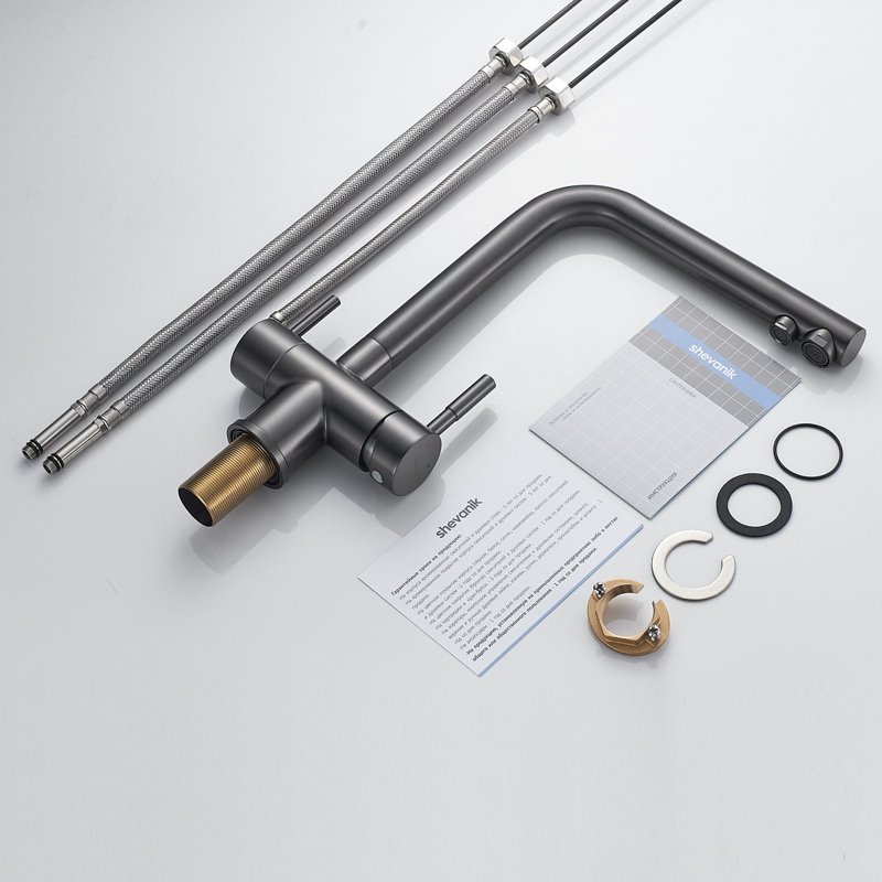 Смеситель для кухни с подключением фильтра Shevanik S468T, оружейная сталь