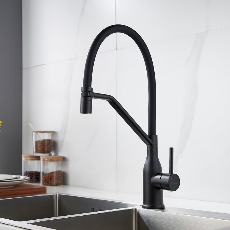Смеситель для кухни с гибким изливом Shevanik S343H-3, черный