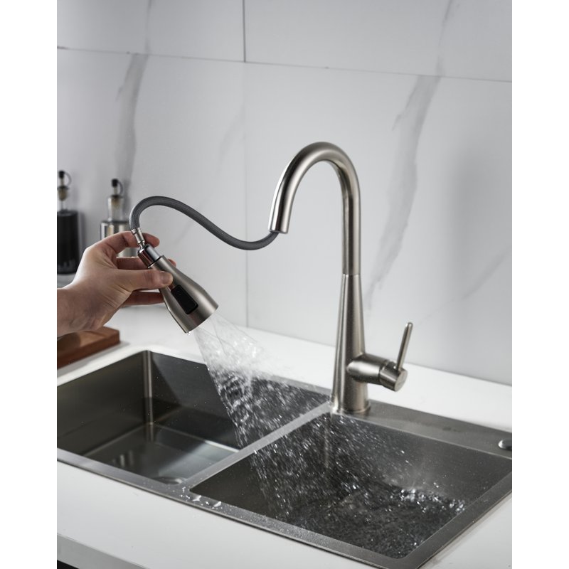 Смеситель для кухни с выдвижным изливом Shevanik S363L, сатин