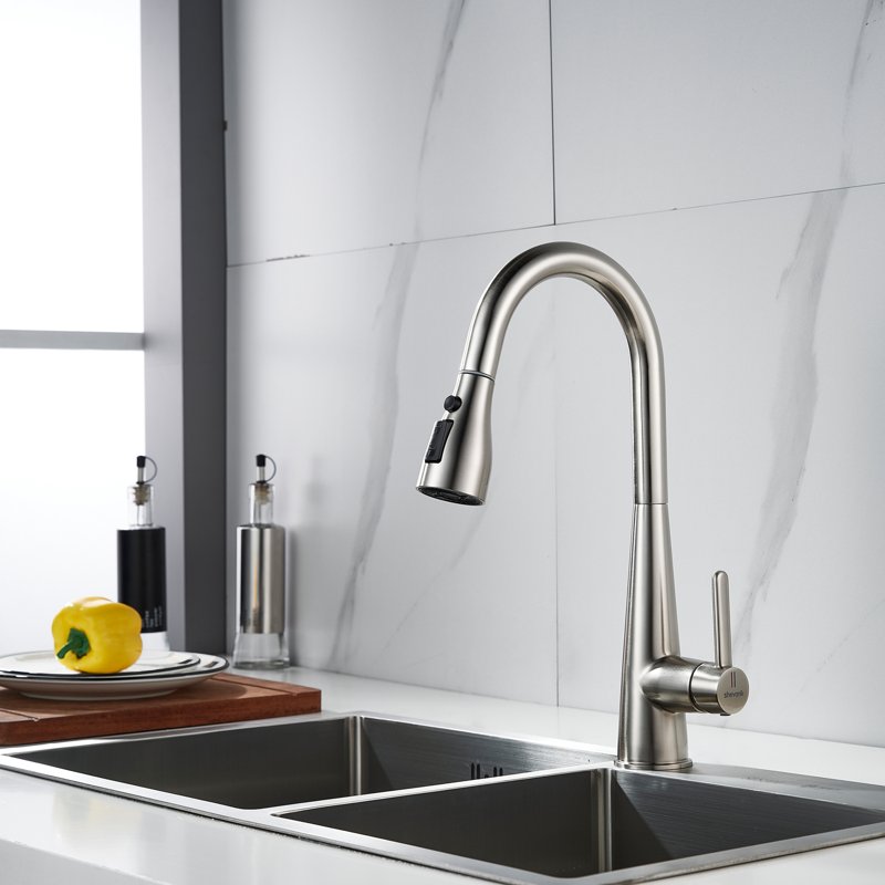 Смеситель для кухни с выдвижным изливом Shevanik S363L, сатин