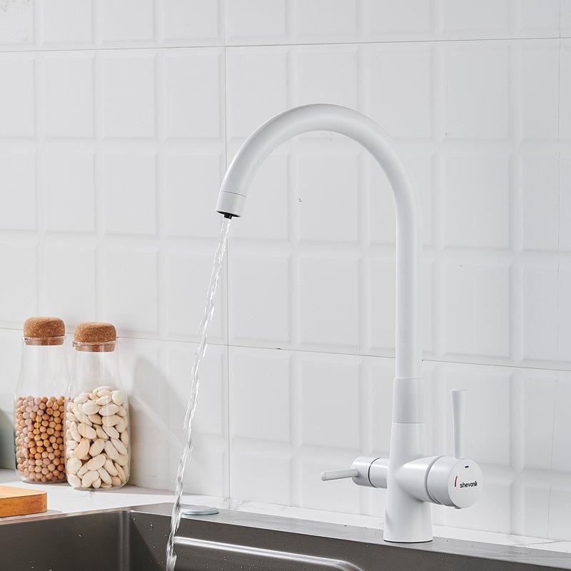Смеситель для кухни с подключением фильтра Shevanik S428C, белый
