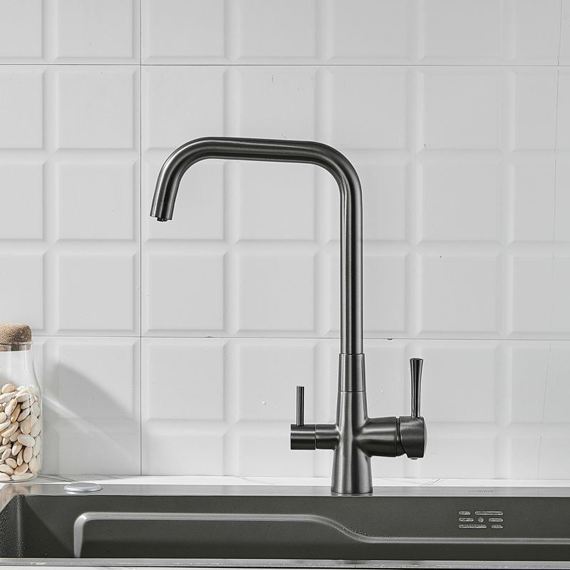 Смеситель для кухни с подключением фильтра Shevanik S528T, оружейная сталь