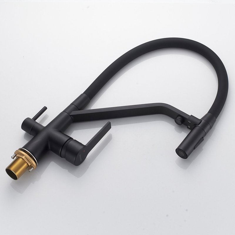 Смеситель для кухни с гибким изливом и подключением фильтра Shevanik S278H, черный