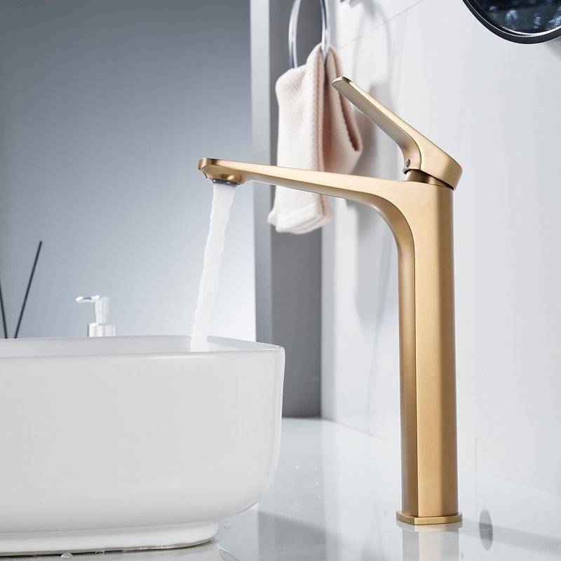 Смеситель для раковины высокий Shevanik S4211G, золотой сатин