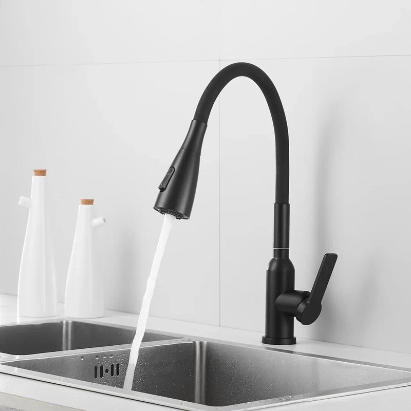 Смеситель для кухни с гибким изливом Shevanik S843H-3, черный