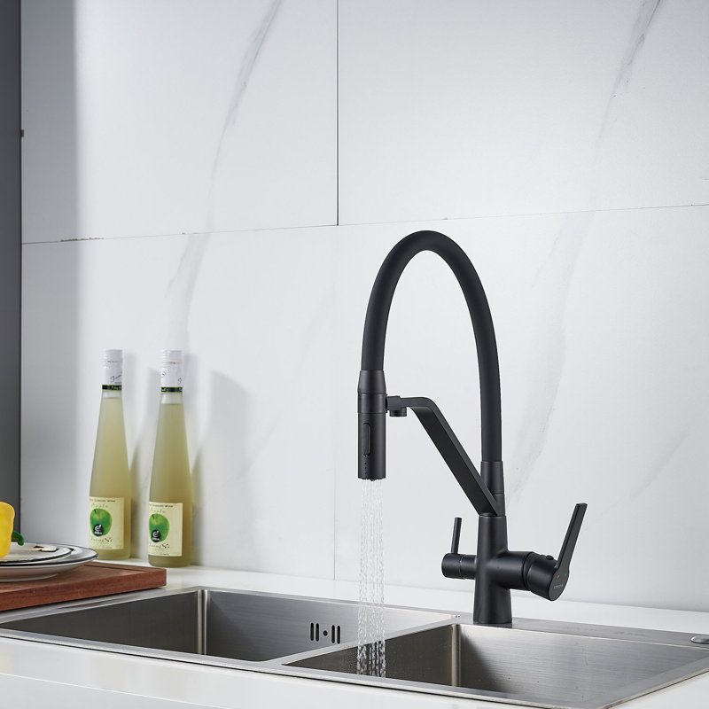 Смеситель для кухни с гибким изливом и подключением фильтра Shevanik S278H, черный