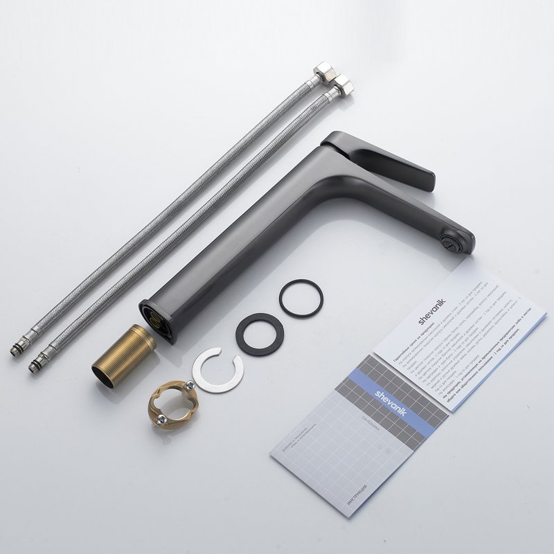 Смеситель для раковины высокий Shevanik S4211T, оружейная сталь