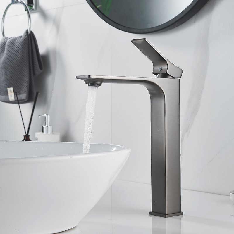 Смеситель для раковины высокий Shevanik S6111T, оружейная сталь