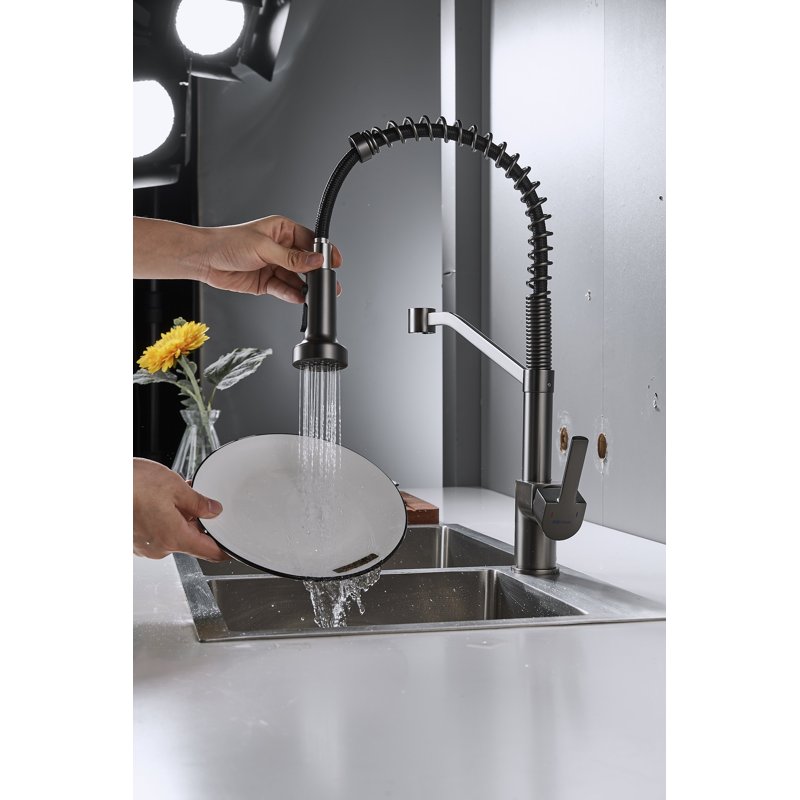 Смеситель для кухни с гибким изливом Shevanik S963T, оружейная сталь