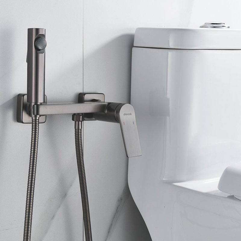 Гигиенический душ со смесителем Shevanik S107T, оружейная сталь