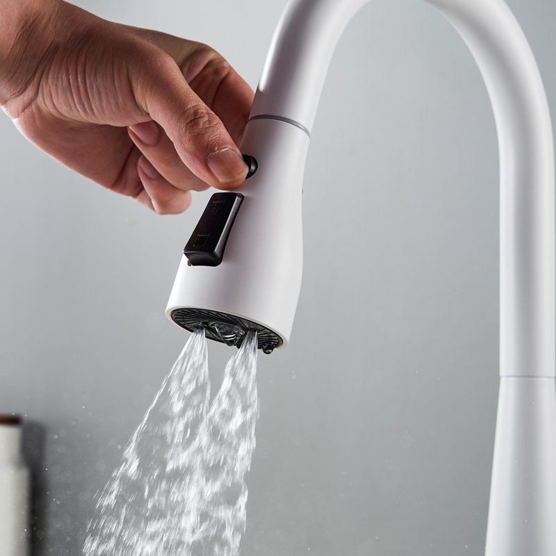 Смеситель для кухни с выдвижным изливом Shevanik S363C, белый