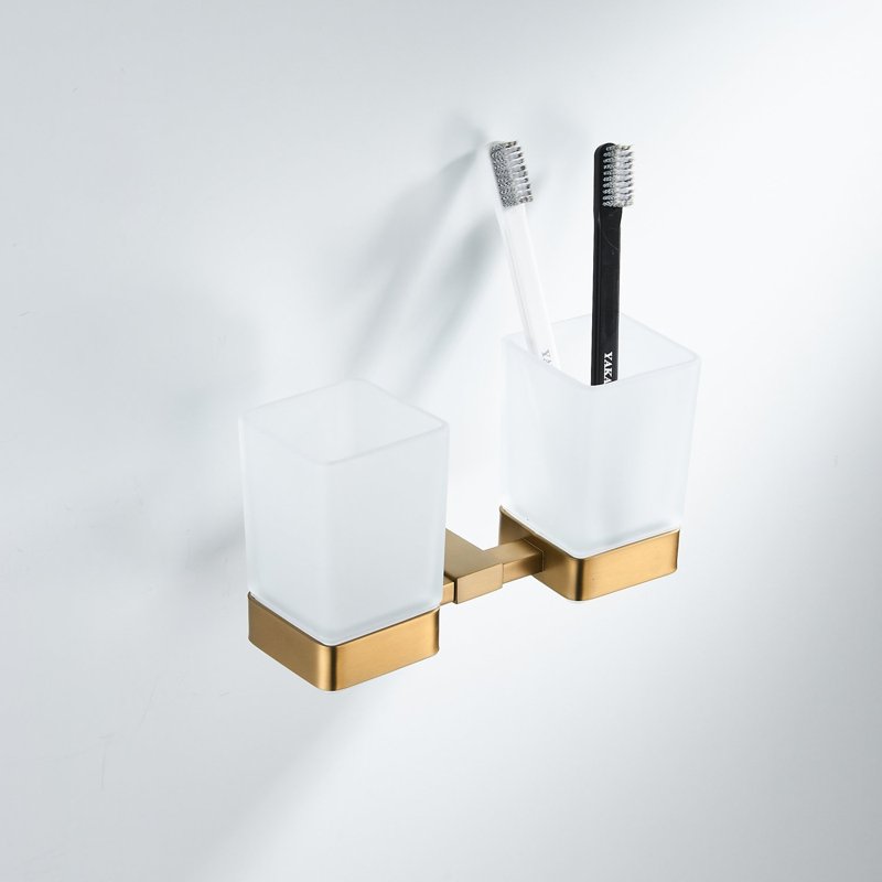 Стакан для ванной комнаты двойной Shevanik SG5622G, золотой сатин