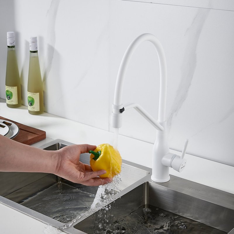 Смеситель для кухни с гибким изливом Shevanik S343C-1, белый