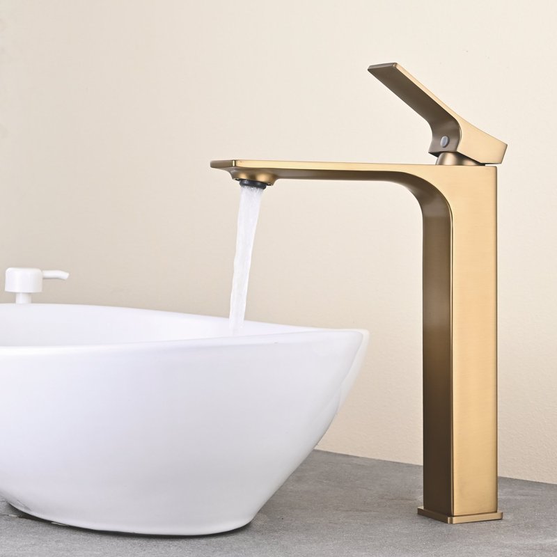 Смеситель для раковины высокий Shevanik S6111G, золотой сатин