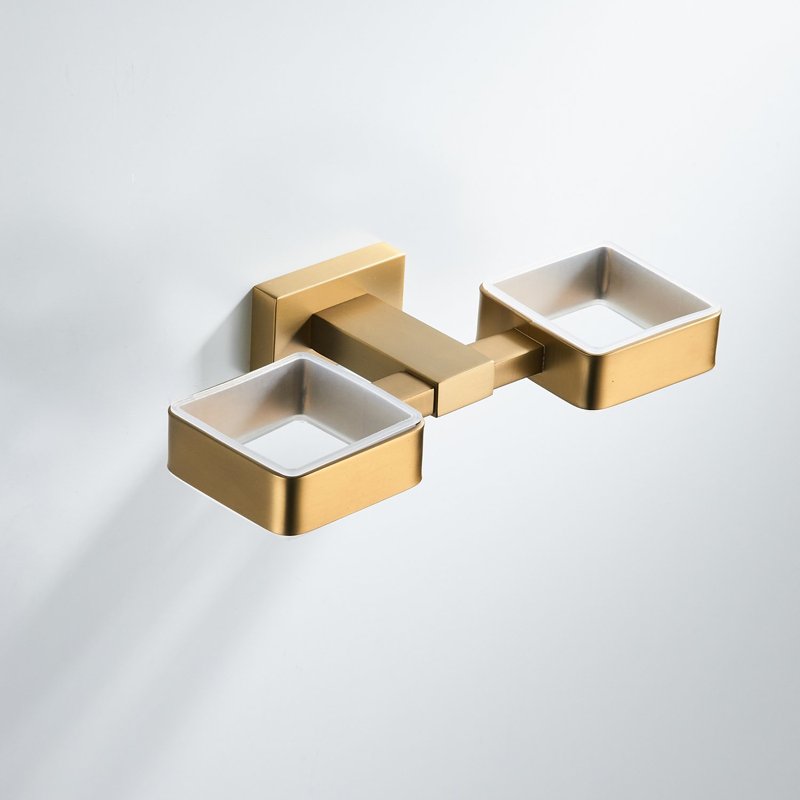 Стакан для ванной комнаты двойной Shevanik SG5622G, золотой сатин